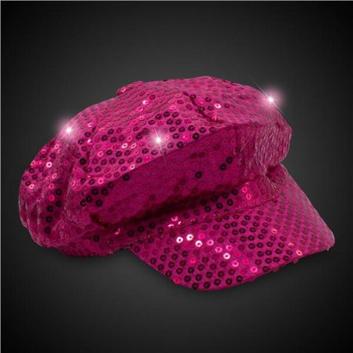 LED Pink Sequin Newsboy Hat