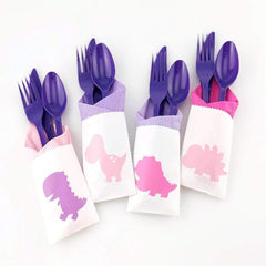 Pink Dinosaur Cutlery Bag Set
