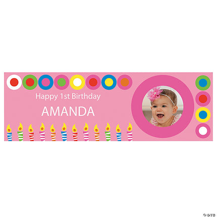 Pink & Candles Birthday Photo Custom Banner - Medium