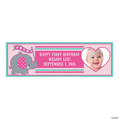 Pink Elephant Party Photo Custom Banner - Medium