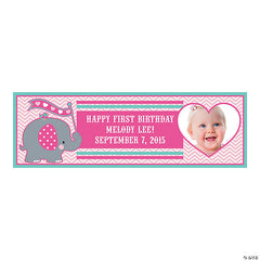 Pink Elephant Party Photo Custom Banner - Small