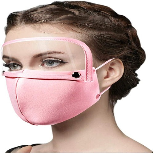 Reusable and Washable Breathable Cloth Face_Mask with Clear Eyes_Shield (Removable)-Pack of 1- Soft Pink