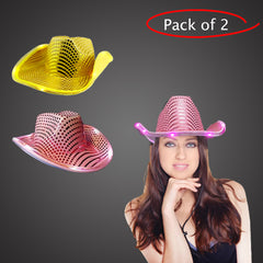 LED Light Up Flashing Sequin Pink & Gold Cowboy Hat - Pack of 2 Hats