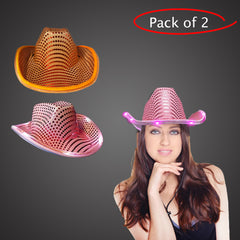 LED Light Up Flashing Sequin Pink & Orange Cowboy Hat - Pack of 2 Hats