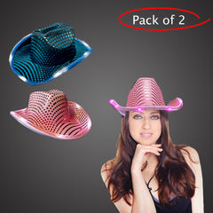 LED Light Up Flashing Sequin Pink & Teal Cowboy Hat - Pack of 2 Hats