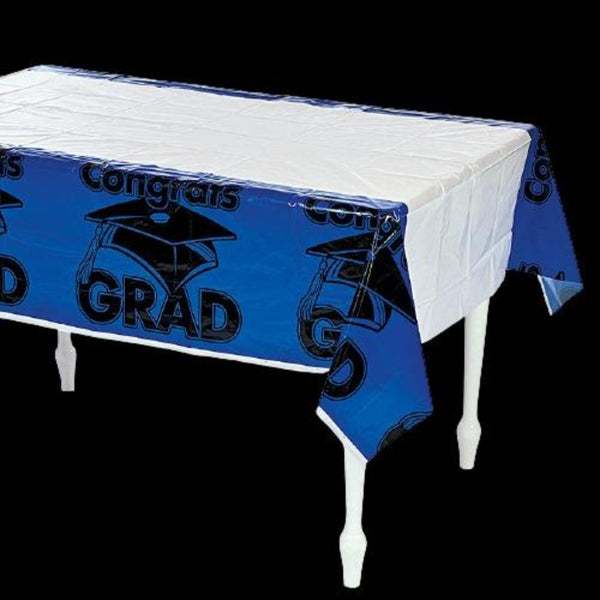 Blue Congrats Grad Plastic Tablecloth