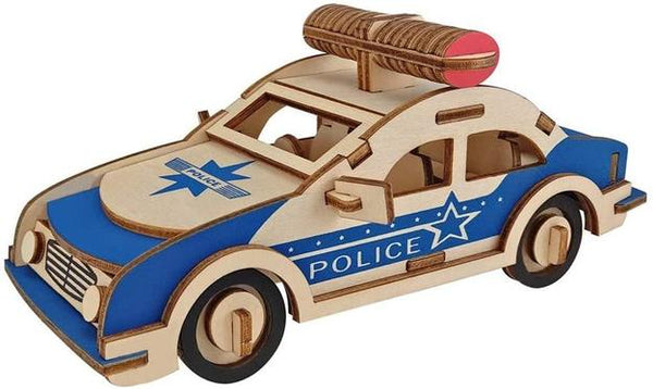 Natural Wood 3D Puzzle Police Patrol Car Craft Building Set