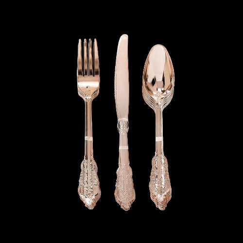 Party Porcelain Premium Rose Gold Plastic Cutlery Sets