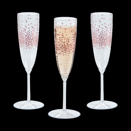 5 Oz Premium Plastic Rose Gold Dot Champagne Flutes