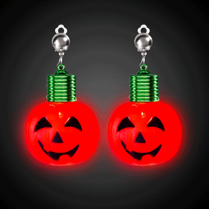 LED Light Up Jumbo Pumpkin Clip-On Earrings 1 Set | PartyGlowz