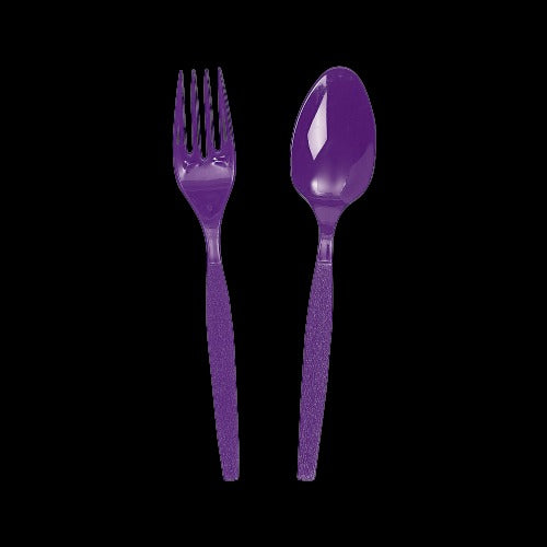 Purple Plastic Fork & Spoon Cutlery Set