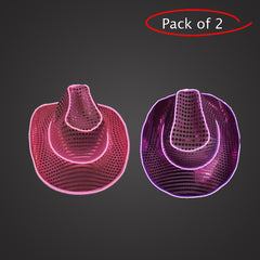 LED Light Up Flashing EL Wire Sequin Pink & Purple Cowboy Party Hat - Pack of 2 Hats