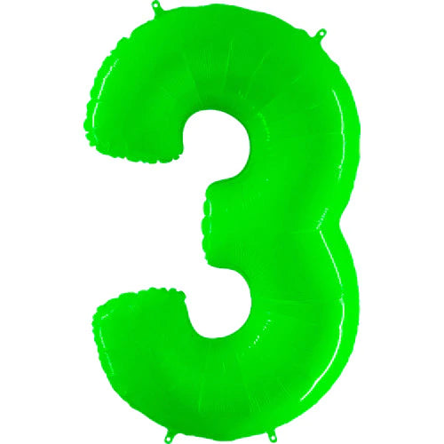 40 Number 3 - Neon Lime Green Foil Mylar Balloon