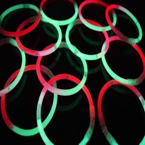 8 Inch Premium Glow Stick Bracelets - Bi Color - Red/Green