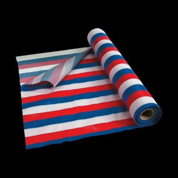 Red, White & Blue Striped Plastic Tablecloth Roll - 100 Feet