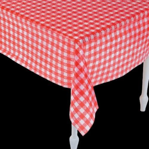 Red & White Checkered Plastic Tablecloth