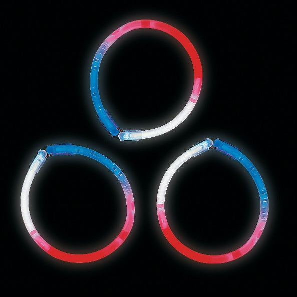 Patriotic Red White And Blue Tri-Color Glow Bracelets