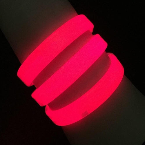 8 Inch Triple Wide Glow Bracelets/Wristbands - Red