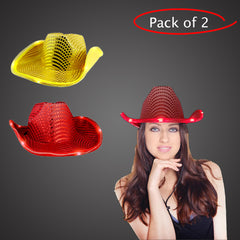 LED Light Up Flashing Sequin Red & Gold Cowboy Hat - Pack of 2 Hats