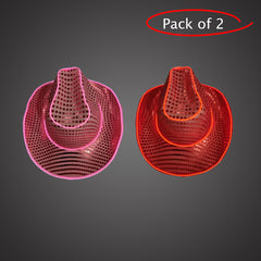 LED Light Up Flashing EL Wire Sequin Pink & Red Cowboy Party Hat - Pack of 2 Hats