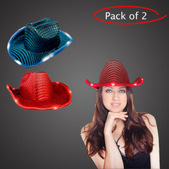 LED Light Up Flashing Sequin Red & Teal Cowboy Hat - Pack of 2 Hats