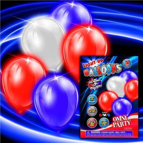 LED Light Up 11 Inch Blinky Balloons - Red White Blue