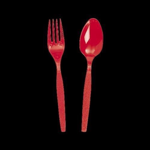 Red Plastic Fork & Spoon Cutlery Set