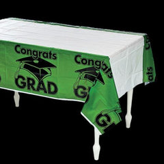Green Congrats Grad Plastic Tablecloth