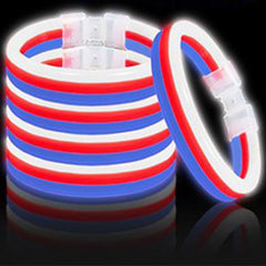8 Inch Triple Wide Glow Bracelets - Patriotic Colors Red White Blue