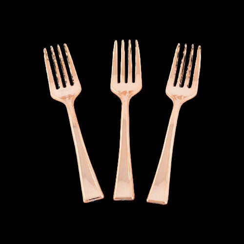 Metallic Rose Gold Plastic Mini Forks