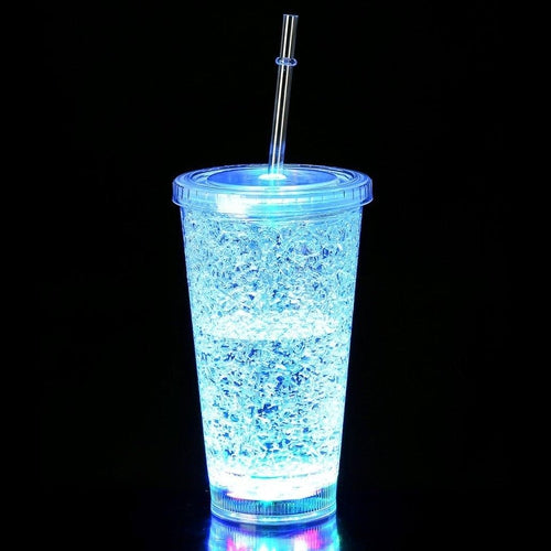 LED Light Up 16 Oz Shattered Design Tumbler With Lid And Straw - Multi Color