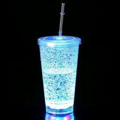 LED Light Up 16 Oz Shattered Design Tumbler With Lid And Straw - Multi Color