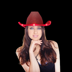 LED Light Up Flashing Red Cowboy Hat With Sequins