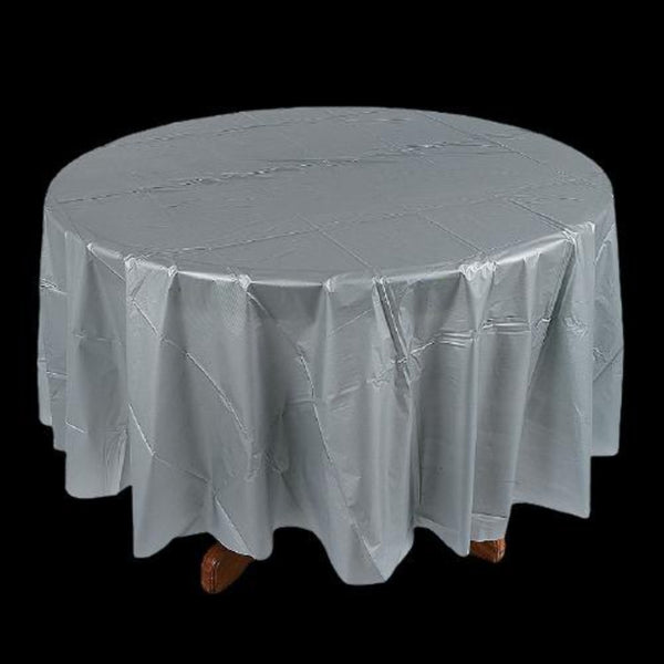 Silver Round Plastic Tablecloth