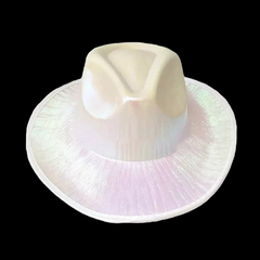 Neon Sparkly Iridescent Glitter Space White Cowboy Hat