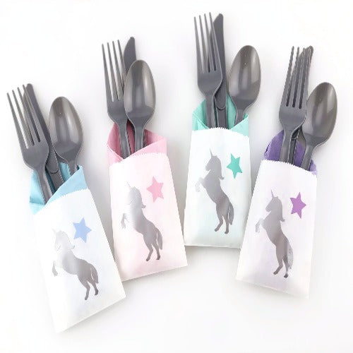 Silver Unicorn Cutlery Bag Set