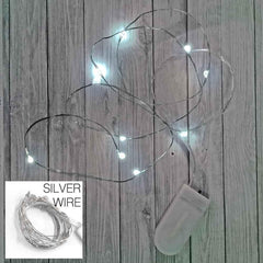 39 Inch Fairy Light Silver Wire- White LEDs(Coin Cell Operated)