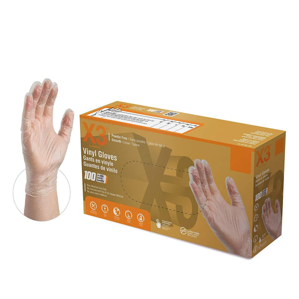 Cear Vinyl Disposable Gloves Latex Free Powder Free-Box of 100-X Large