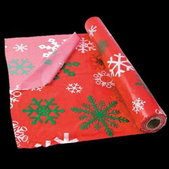 Red Snowflake Plastic Tablecloth Roll - 100 Feet