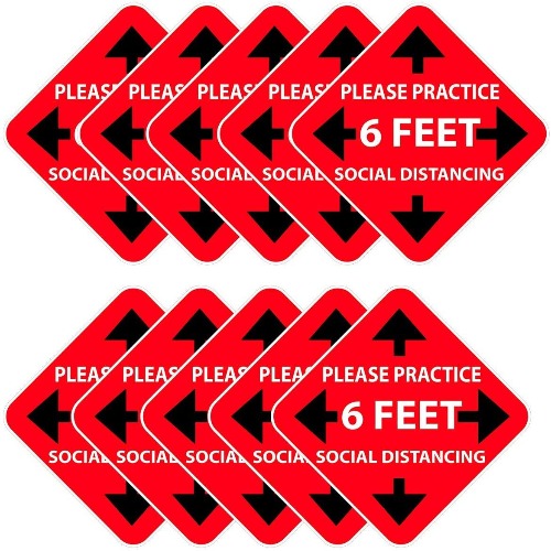 7 Social Distancing Safety Sign Floor Decals Stickers - Pack of 10