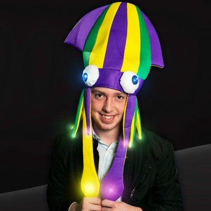 Light Up Flashing Mardi Gras Squid Hat