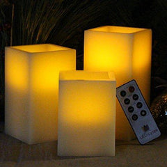 LED Flameless Square Wax Candles with Remote and Timer
