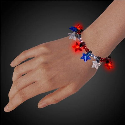 LED Light Up Patriotic Star Bead Bracelet - 1 Pc