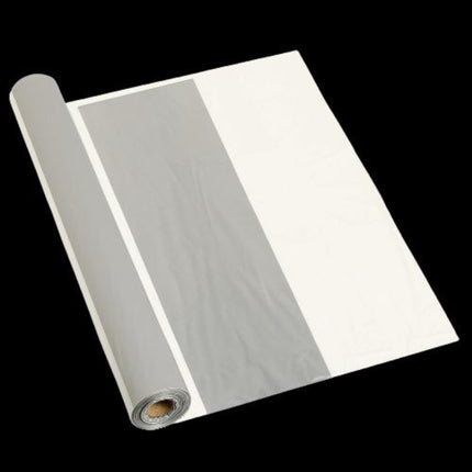 Silver & White Striped Plastic Tablecloth Roll - 100 Feet