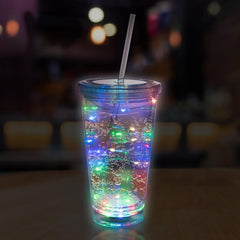 LED Light Up 16 Oz String Double Walled Tumbler With Lid And Straw - Multi Color