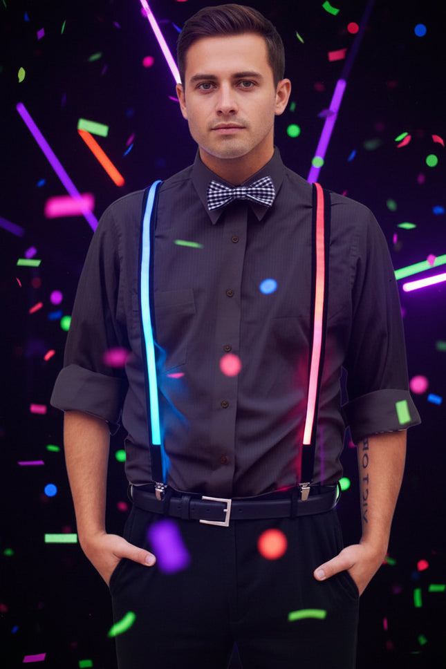 Rainbow Multicolored Light Up Suspenders