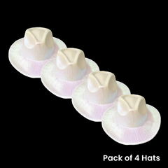 White Neon Holographic Iridescent Glitter Space Cowboy Hats - Pack of 4