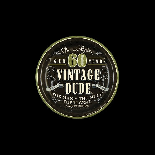 60th Birthday Vintage Dude Paper Dessert Plates