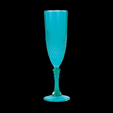 8 Oz Teal Patterned Plastic Champagne Flutes
