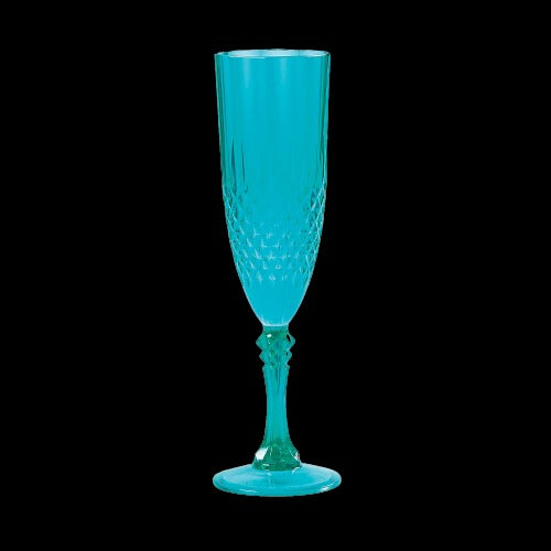 8 Oz Teal Patterned Plastic Champagne Flutes